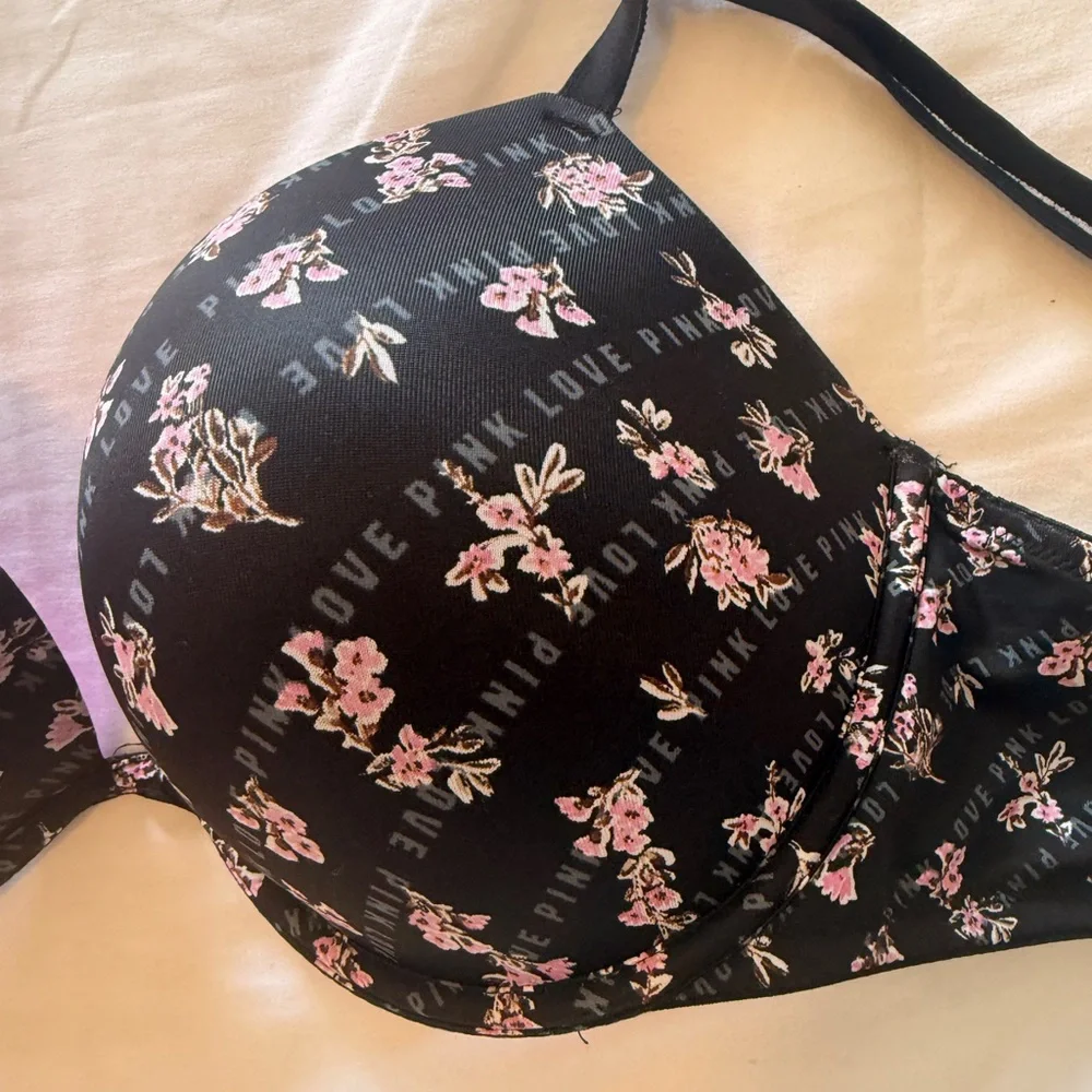 PINK Victoria's Secret Black Bra with Pink Floral Print
